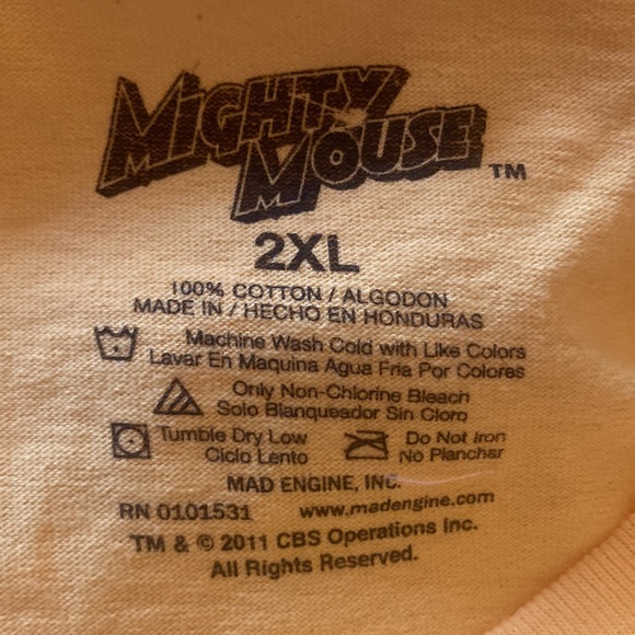 Men’s Mighty Mouse 2XL T-Shirt Costume New Unworn ❤️💛 🐭 100% Cotton - Picture 5 of 7